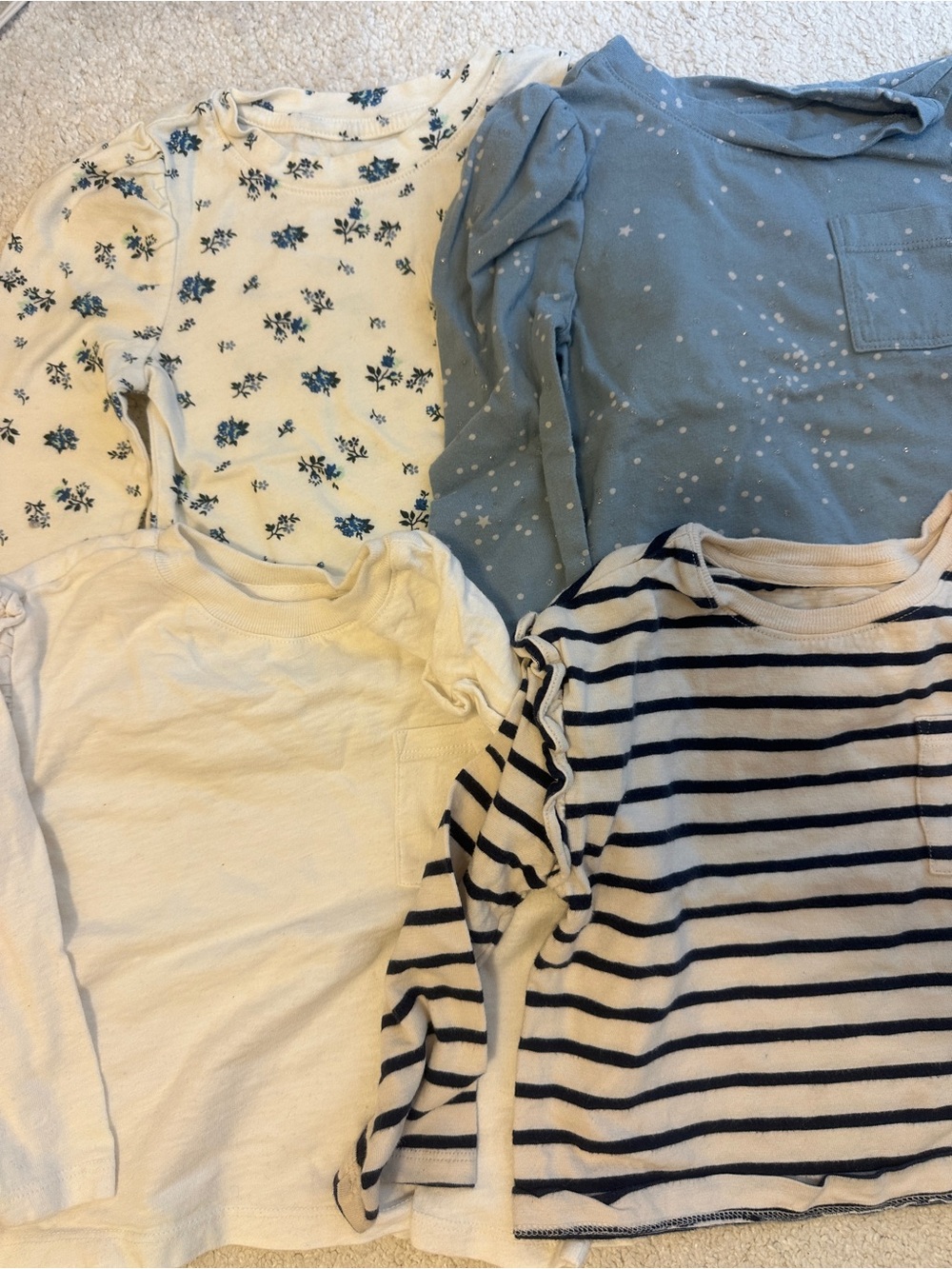 GAP 4 PC Long-Sleeve Shirt Set - Blue, Cream & Navy Stripe Sz 3T